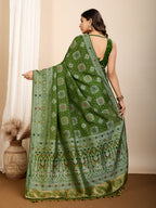 Vedant Vastram Maslin Dola Silk Kanjeevaram Silk Saree - Mahendi