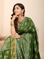 Vedant Vastram Maslin Dola Silk Kanjeevaram Silk Saree - Mahendi