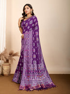Vedant Vastram Maslin Dola Silk Kanjeevaram Silk Saree - Violet