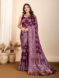Vedant Vastram Maslin Dola Silk Kanjeevaram Silk Saree - Wine