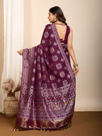 Vedant Vastram Maslin Dola Silk Kanjeevaram Silk Saree - Wine