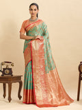 Vedant Vastram Soft Litchi Silk Kanjeevaram Silk Jacquard Saree - Green - Distacart