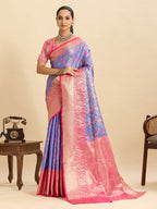 Vedant Vastram Soft Litchi Silk Kanjeevaram Silk Jacquard Saree - Lavender - Distacart