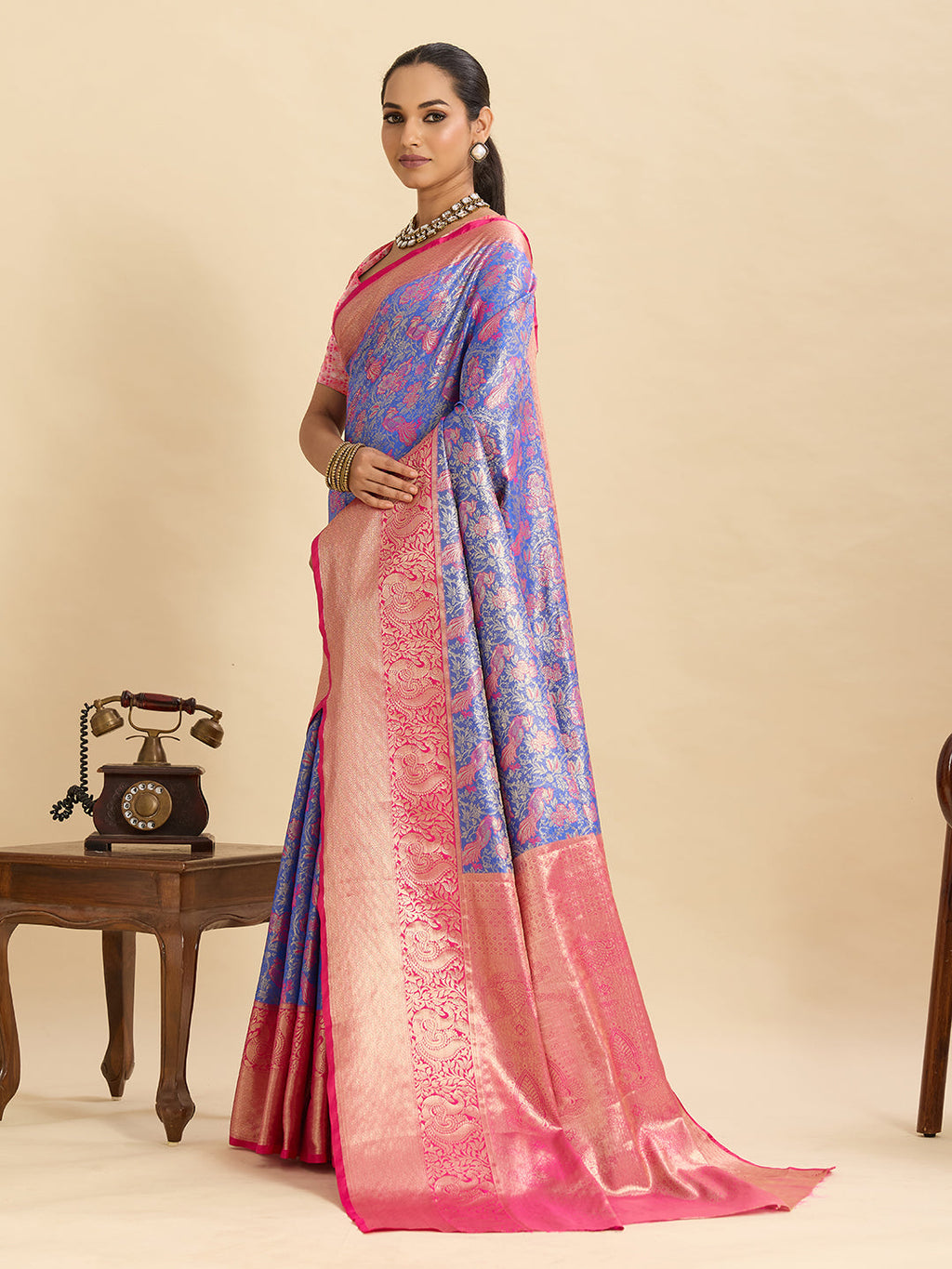 Vedant Vastram Soft Litchi Silk Kanjeevaram Silk Jacquard Saree - Lavender - Distacart