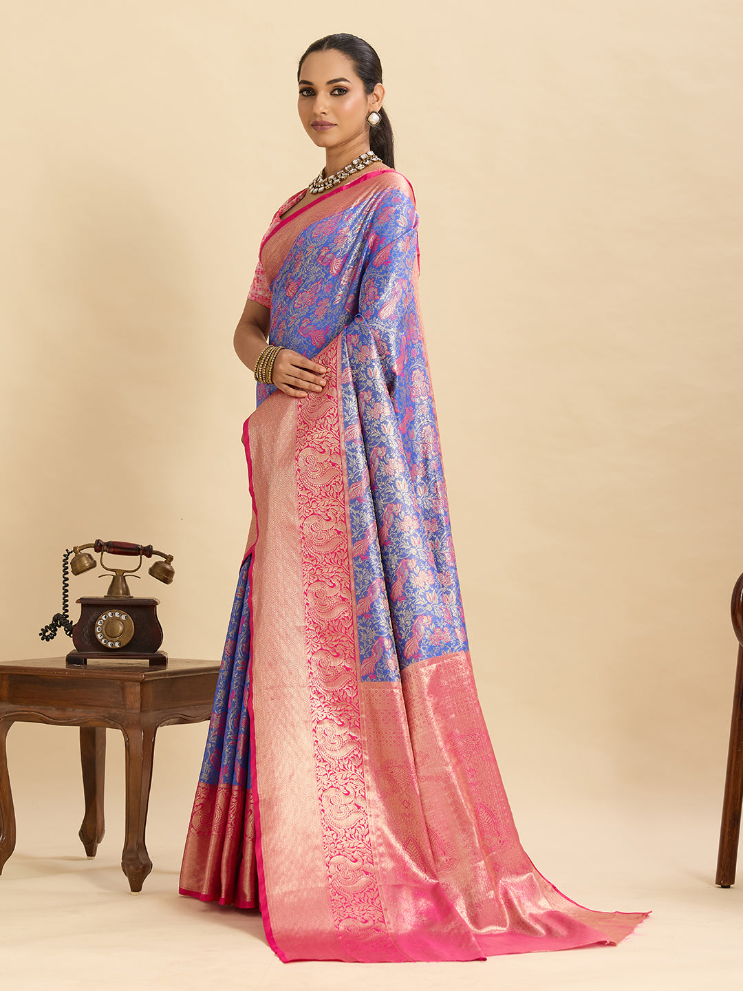 Vedant Vastram Soft Litchi Silk Kanjeevaram Silk Jacquard Saree - Lavender - Distacart
