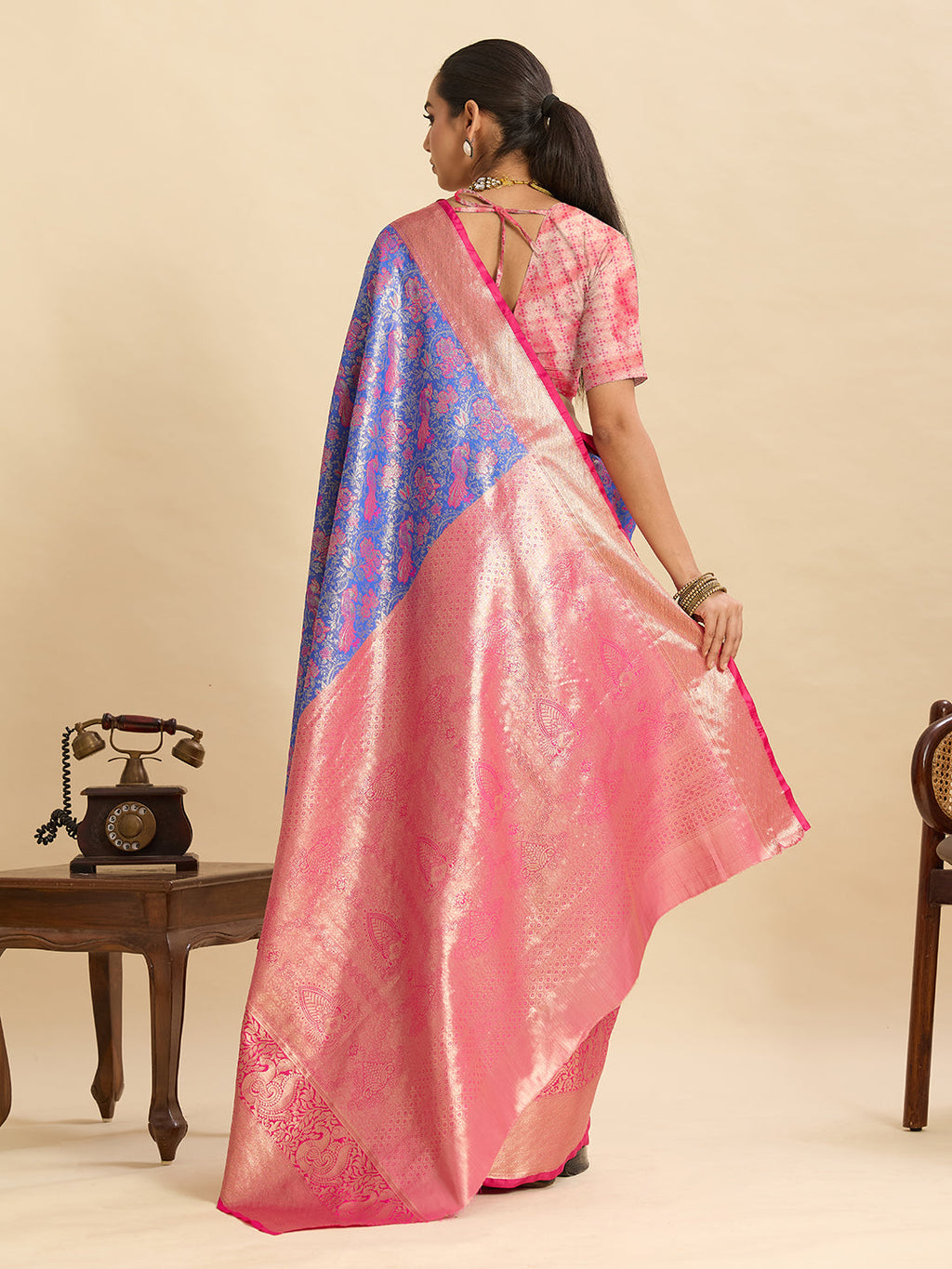 Vedant Vastram Soft Litchi Silk Kanjeevaram Silk Jacquard Saree - Lavender - Distacart