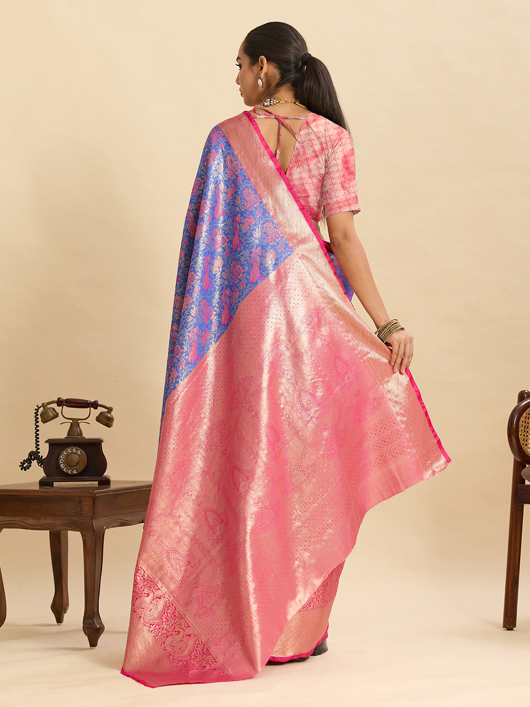 Vedant Vastram Soft Litchi Silk Kanjeevaram Silk Jacquard Saree - Lavender - Distacart