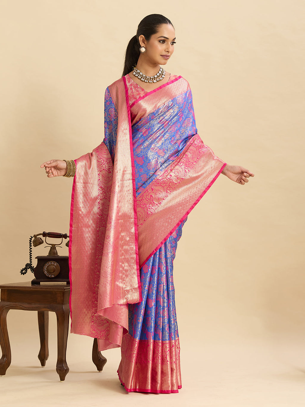 Vedant Vastram Soft Litchi Silk Kanjeevaram Silk Jacquard Saree - Lavender - Distacart