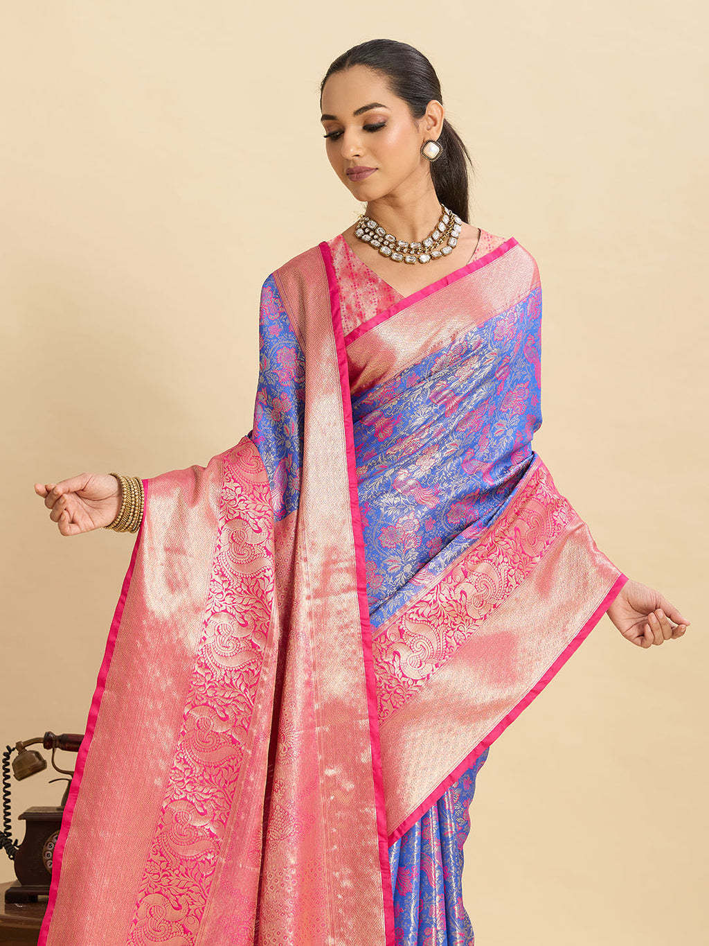 Vedant Vastram Soft Litchi Silk Kanjeevaram Silk Jacquard Saree - Lavender - Distacart