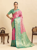 Vedant Vastram Soft Litchi Silk Kanjeevaram Silk Jacquard Saree - Peach - Distacart