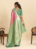 Vedant Vastram Soft Litchi Silk Kanjeevaram Silk Jacquard Saree - Peach - Distacart