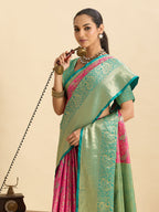 Vedant Vastram Soft Litchi Silk Kanjeevaram Silk Jacquard Saree - Peach - Distacart