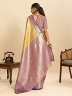 Vedant Vastram Soft Litchi Silk Kanjeevaram Silk Jacquard Saree - Yellow - Distacart