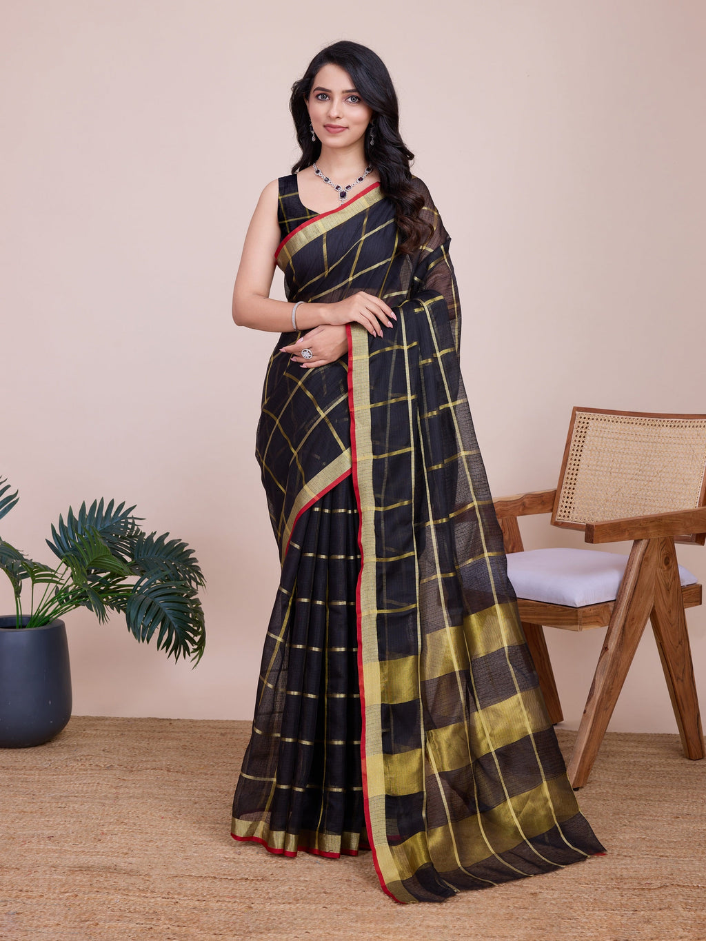Vedant Vastram Cotton Silk Jacquard Fancy Saree - Black