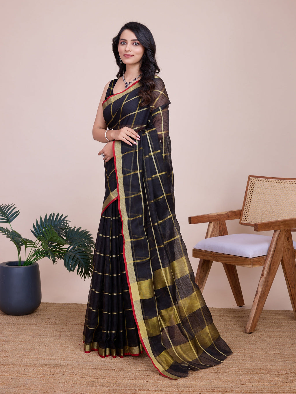 Vedant Vastram Cotton Silk Jacquard Fancy Saree - Black
