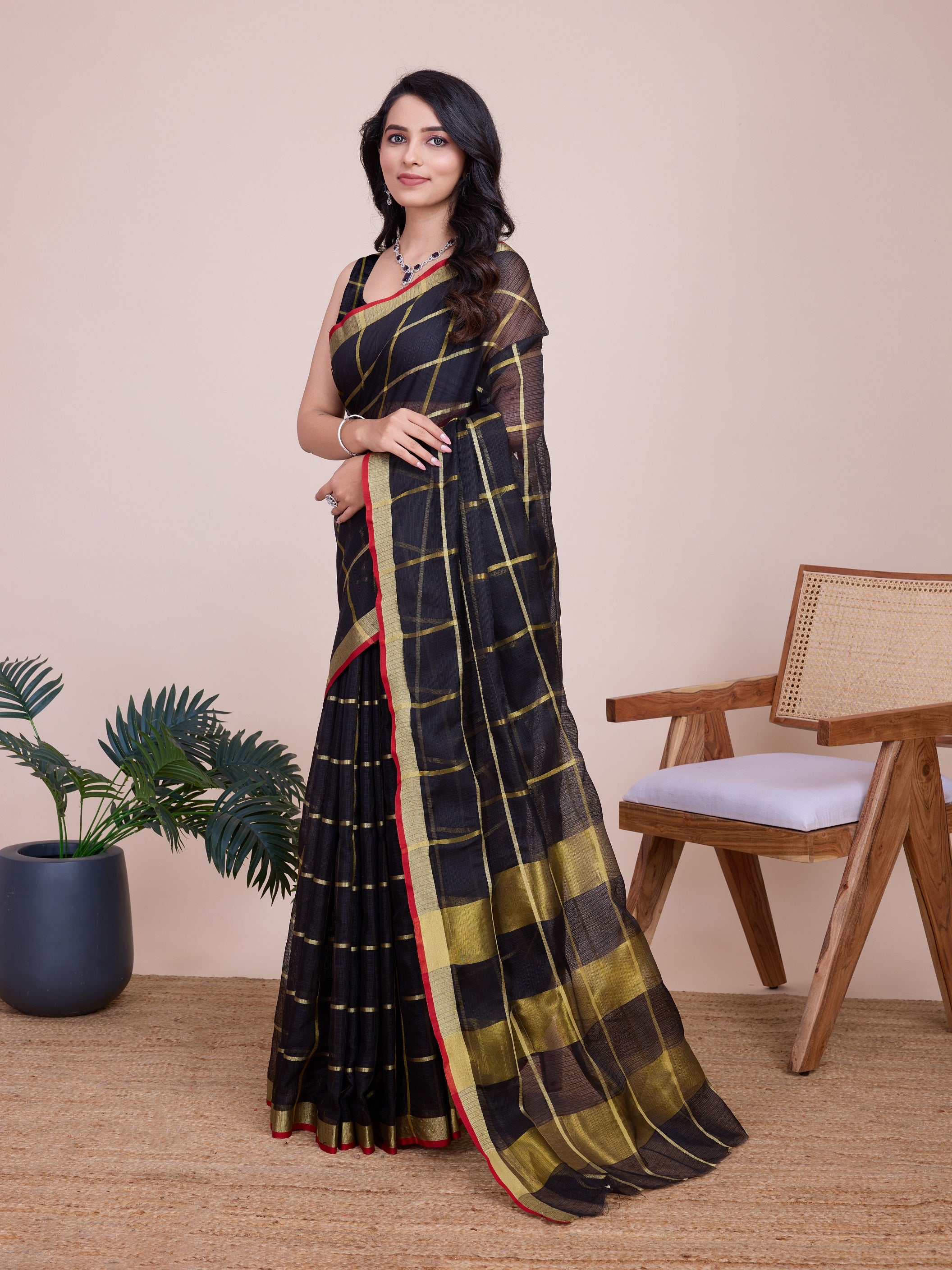Vedant Vastram Cotton Silk Jacquard Fancy Saree - Black