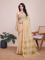 Vedant Vastram Cotton Silk Jacquard Fancy Saree - Cream