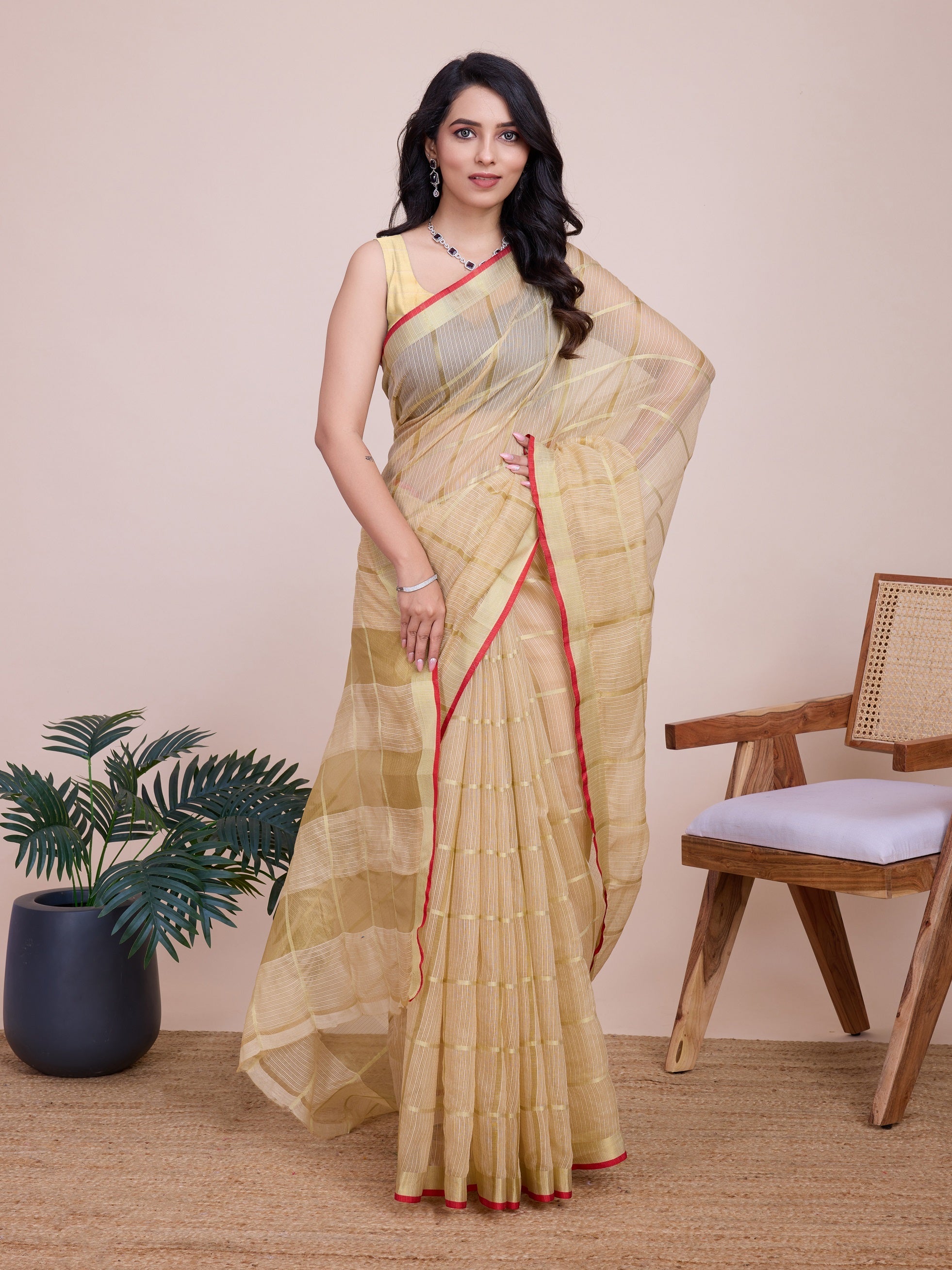 Vedant Vastram Cotton Silk Jacquard Fancy Saree - Cream