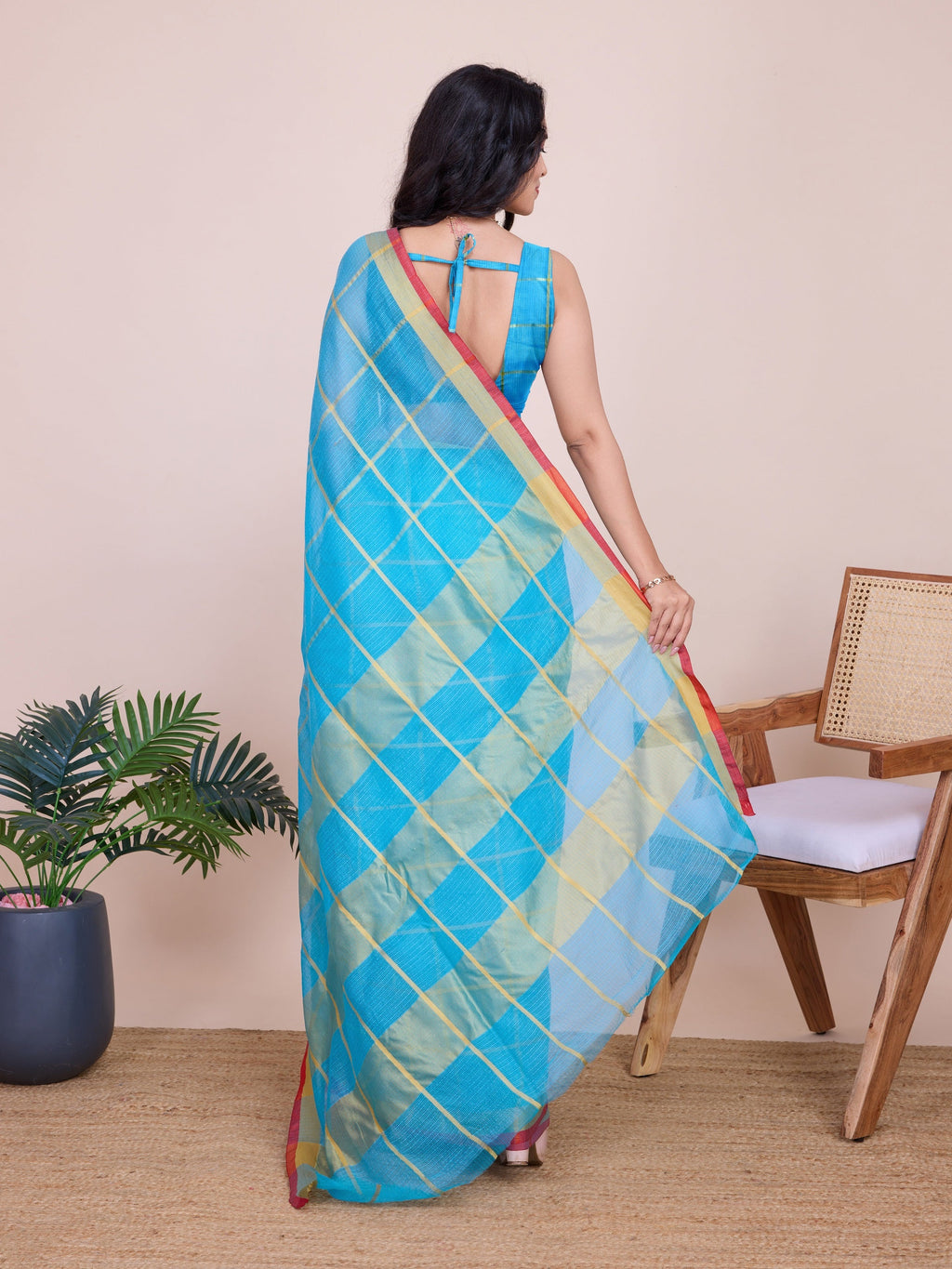 Vedant Vastram Cotton Silk Jacquard Fancy Saree - Firozi