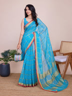 Vedant Vastram Cotton Silk Jacquard Fancy Saree - Firozi
