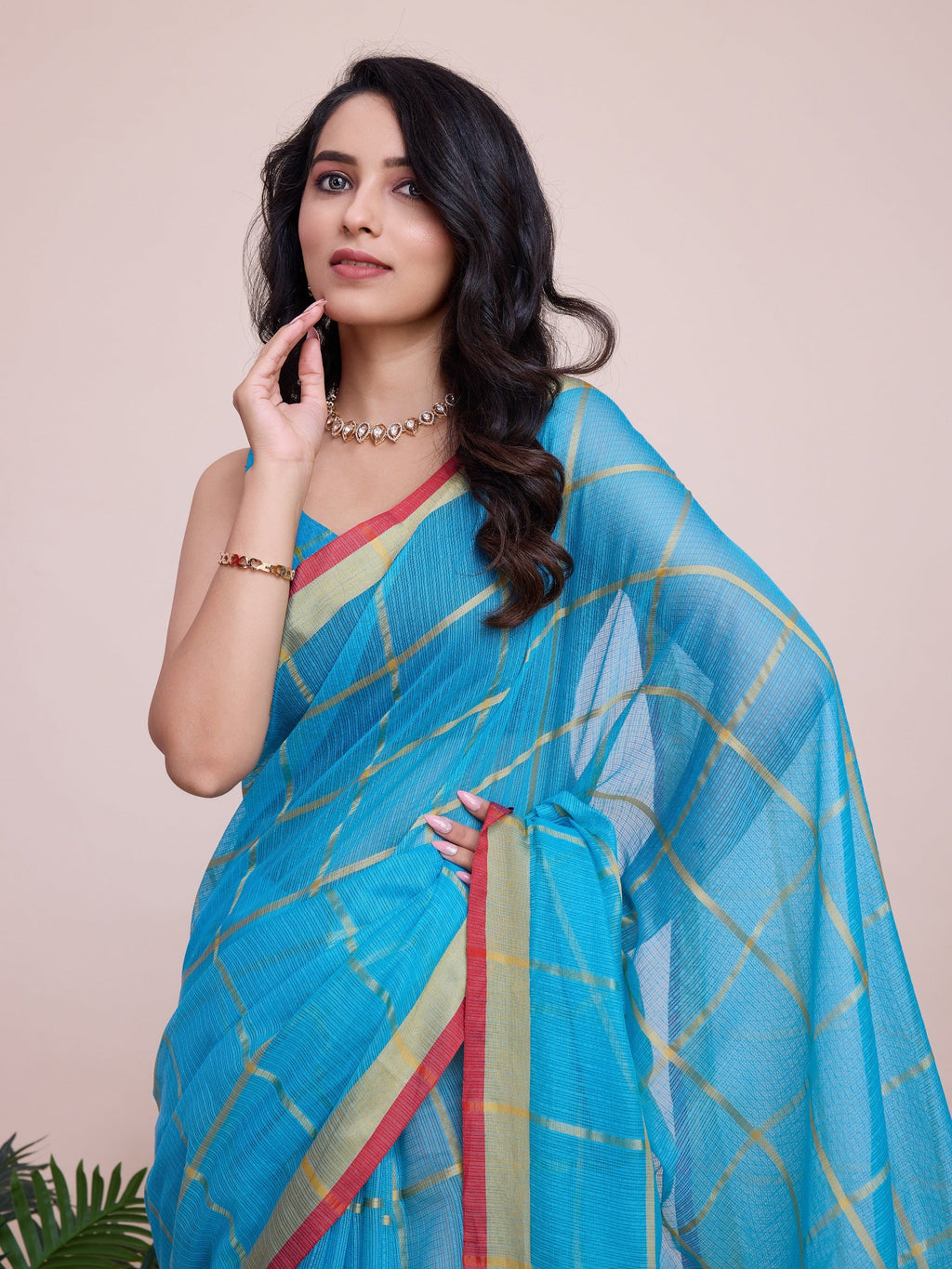 Vedant Vastram Cotton Silk Jacquard Fancy Saree - Firozi