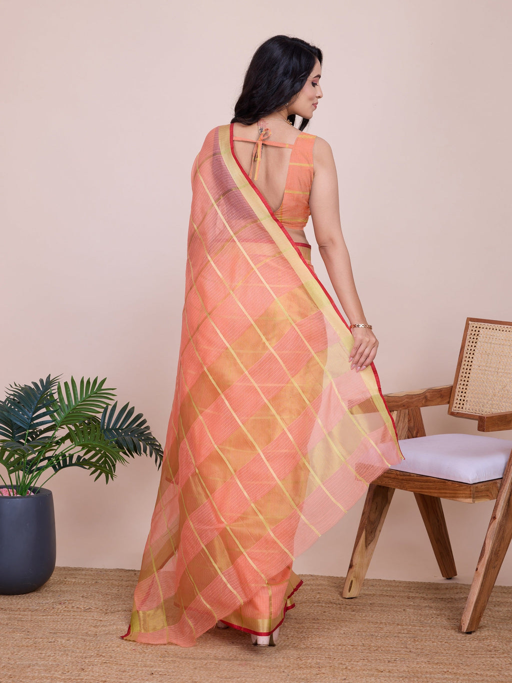Vedant Vastram Cotton Silk Jacquard Fancy Saree - Peach