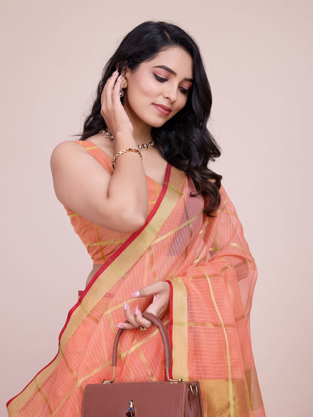 Vedant Vastram Cotton Silk Jacquard Fancy Saree - Peach
