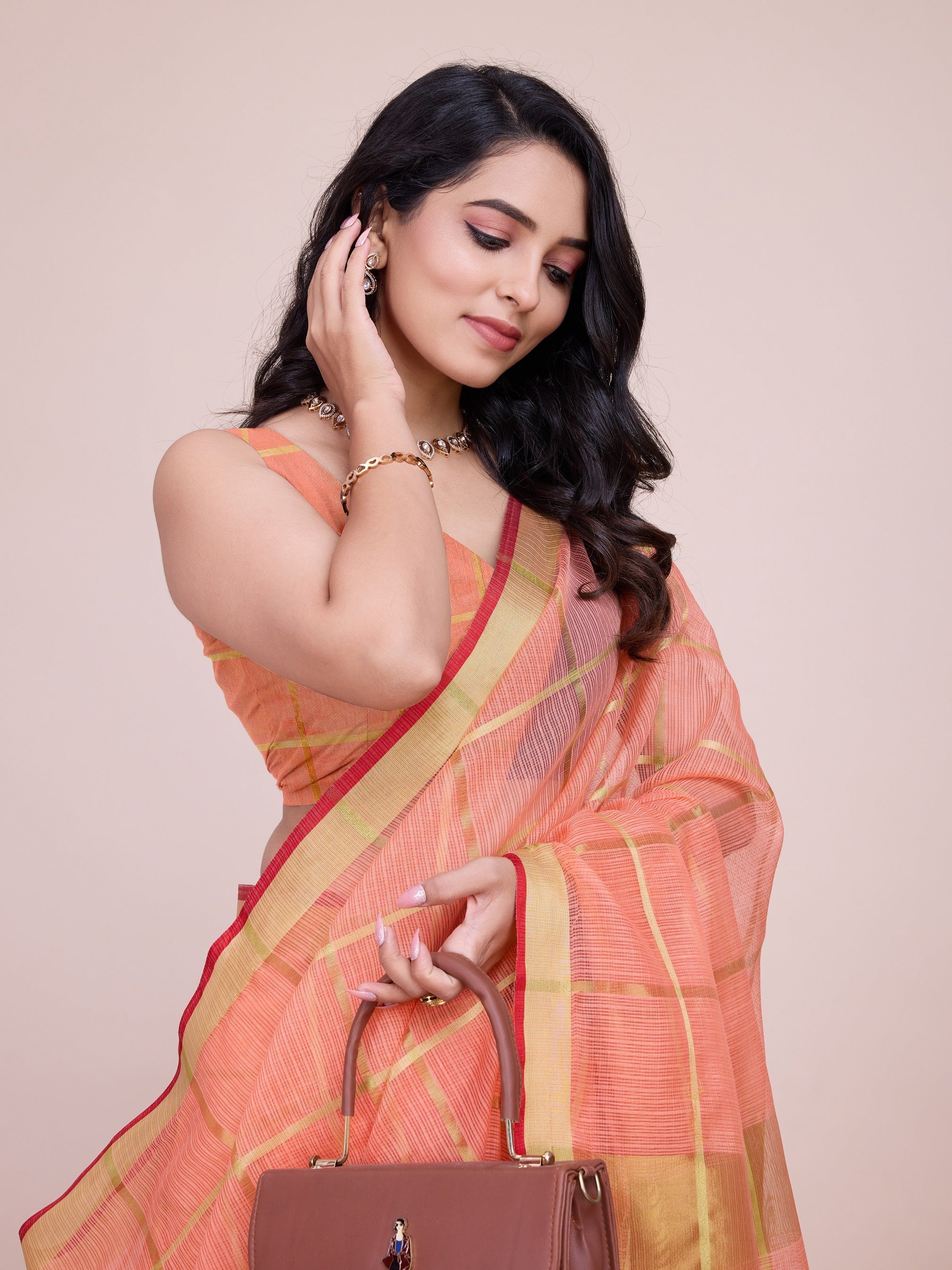Vedant Vastram Cotton Silk Jacquard Fancy Saree - Peach