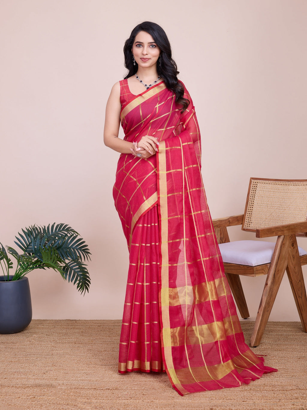 Vedant Vastram Cotton Silk Jacquard Fancy Saree - Pink