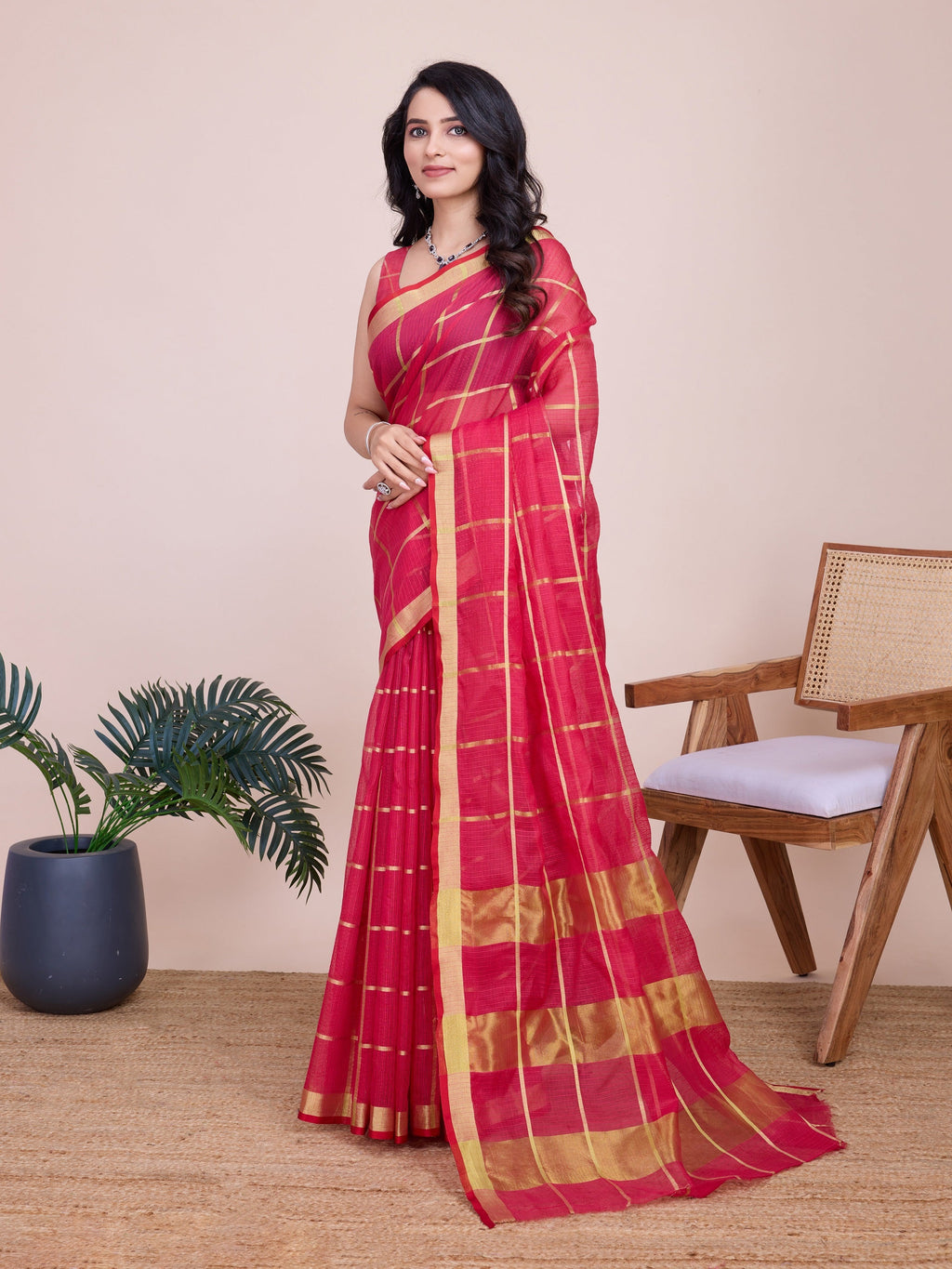 Vedant Vastram Cotton Silk Jacquard Fancy Saree - Pink