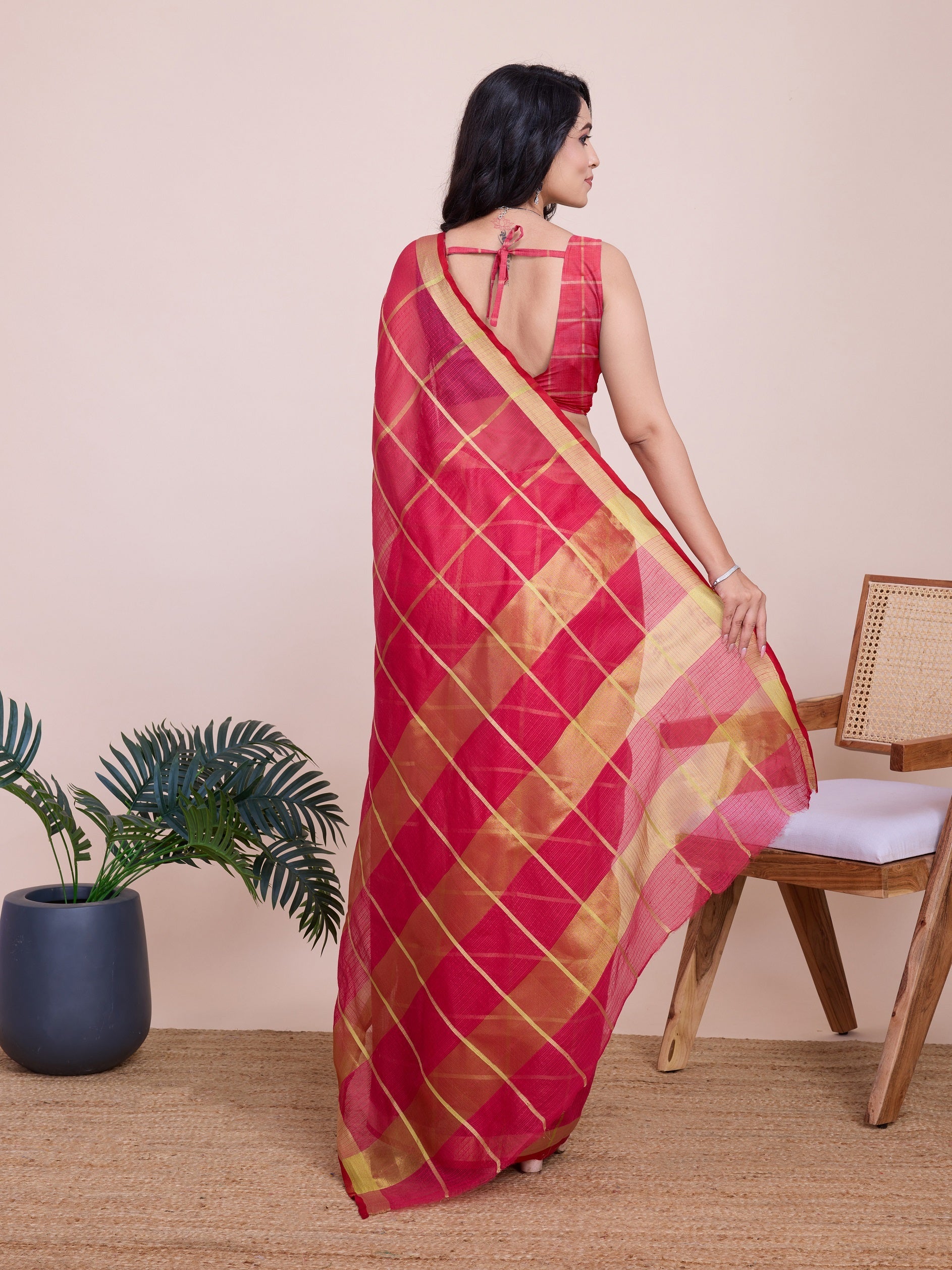 Vedant Vastram Cotton Silk Jacquard Fancy Saree - Pink