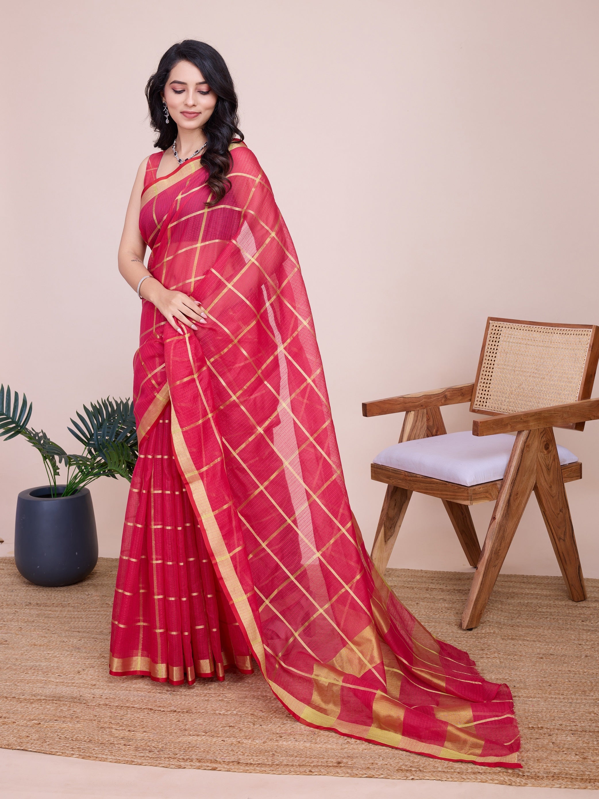Vedant Vastram Cotton Silk Jacquard Fancy Saree - Pink