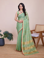 Vedant Vastram Cotton Silk Jacquard Fancy Saree - Pista