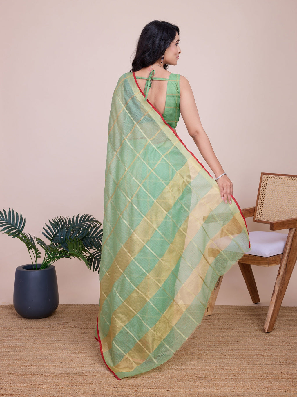 Vedant Vastram Cotton Silk Jacquard Fancy Saree - Pista