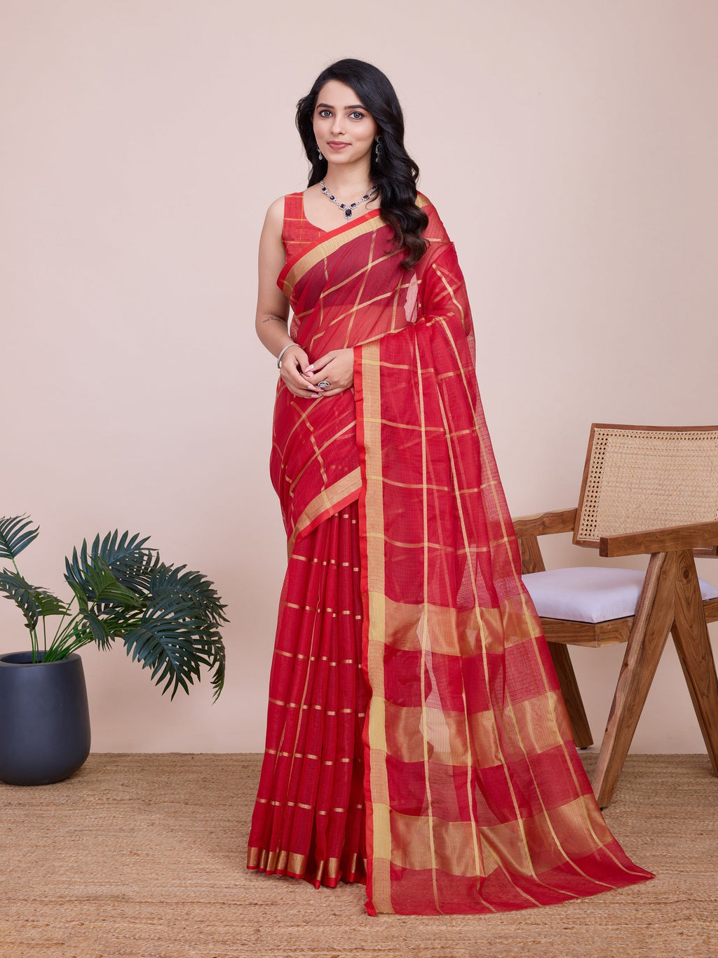 Vedant Vastram Cotton Silk Jacquard Fancy Saree - Red