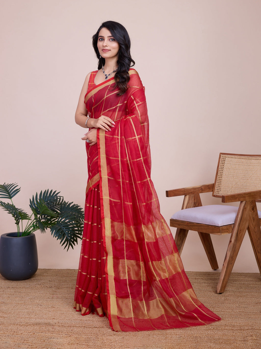 Vedant Vastram Cotton Silk Jacquard Fancy Saree - Red