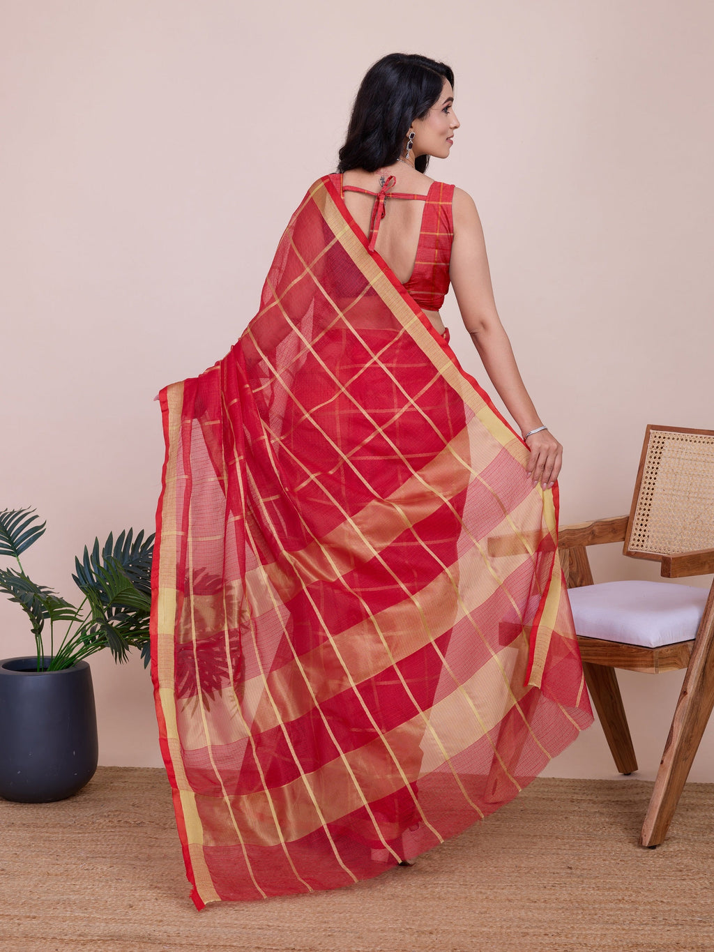 Vedant Vastram Cotton Silk Jacquard Fancy Saree - Red