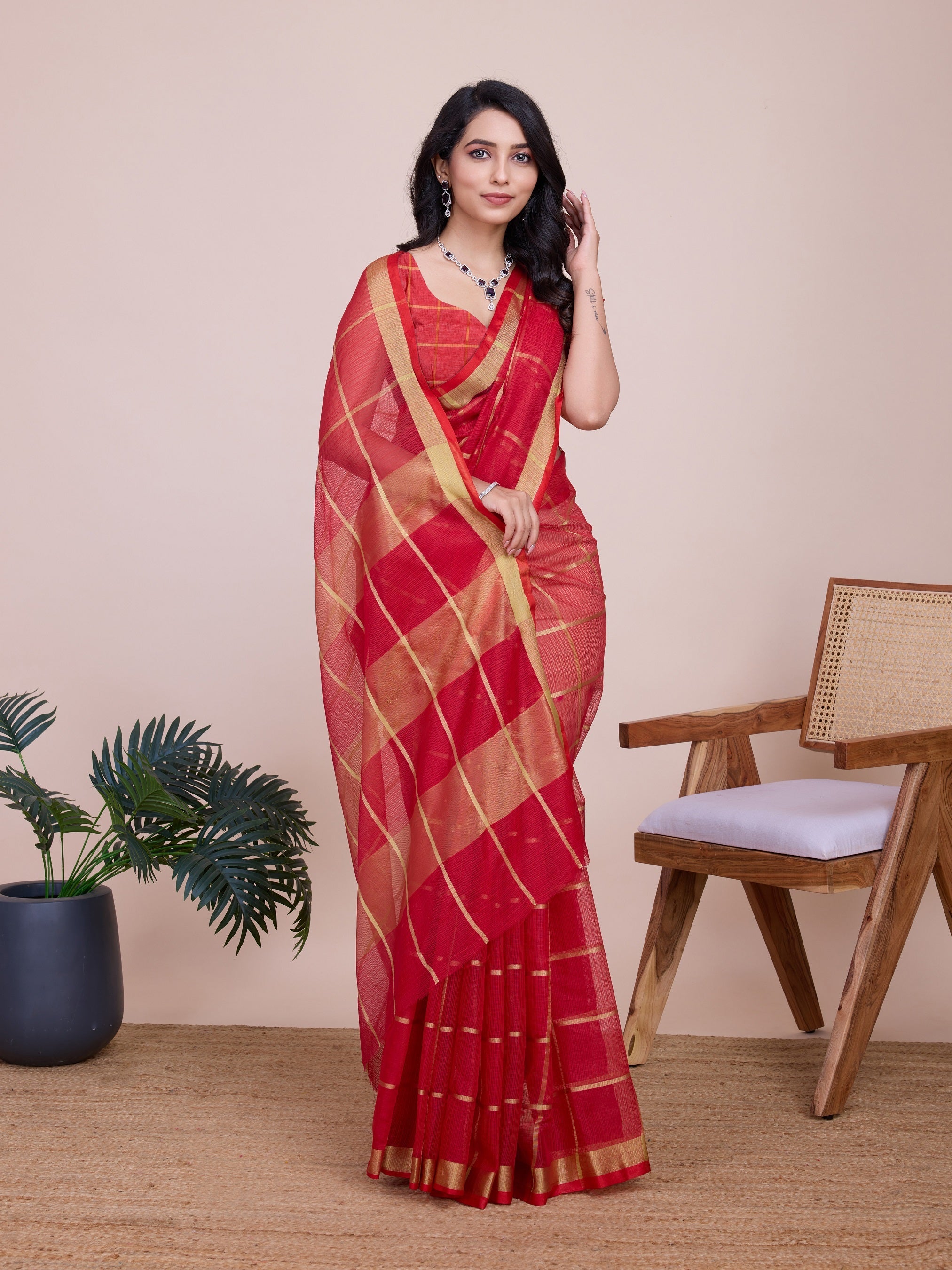 Vedant Vastram Cotton Silk Jacquard Fancy Saree - Red