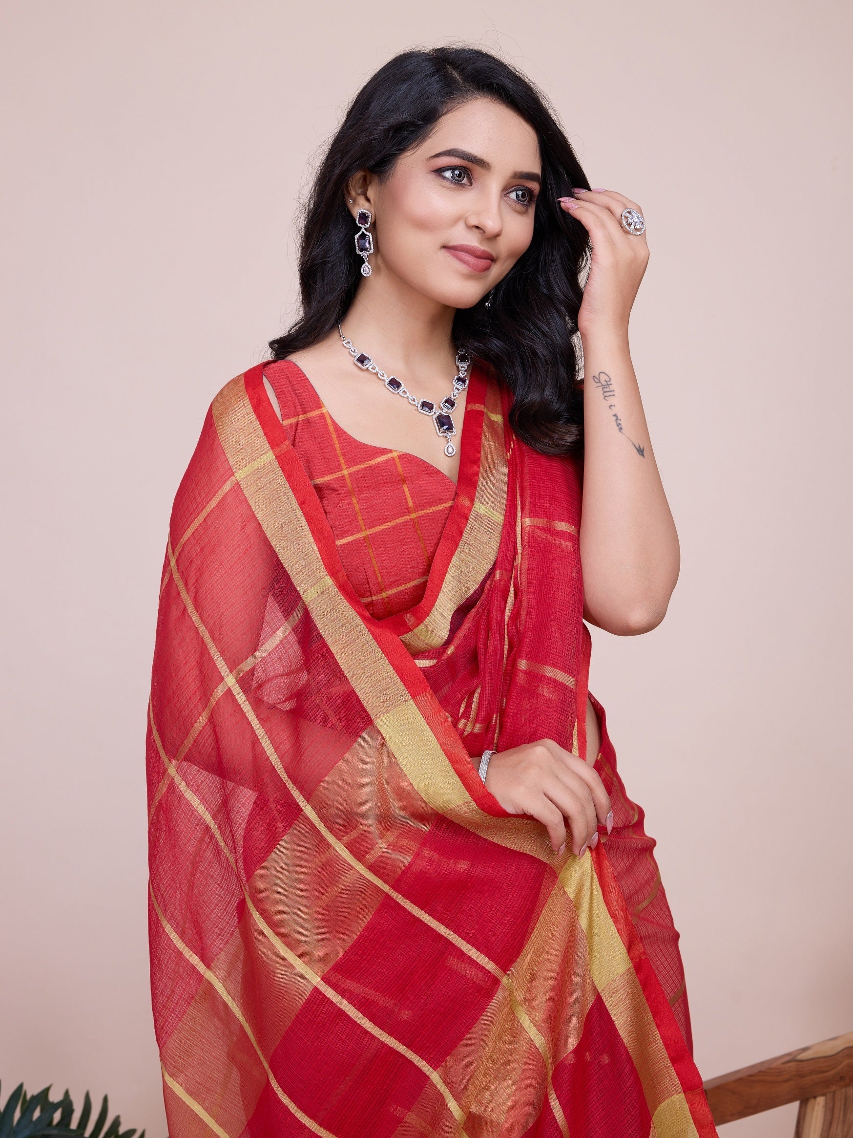 Vedant Vastram Cotton Silk Jacquard Fancy Saree - Red