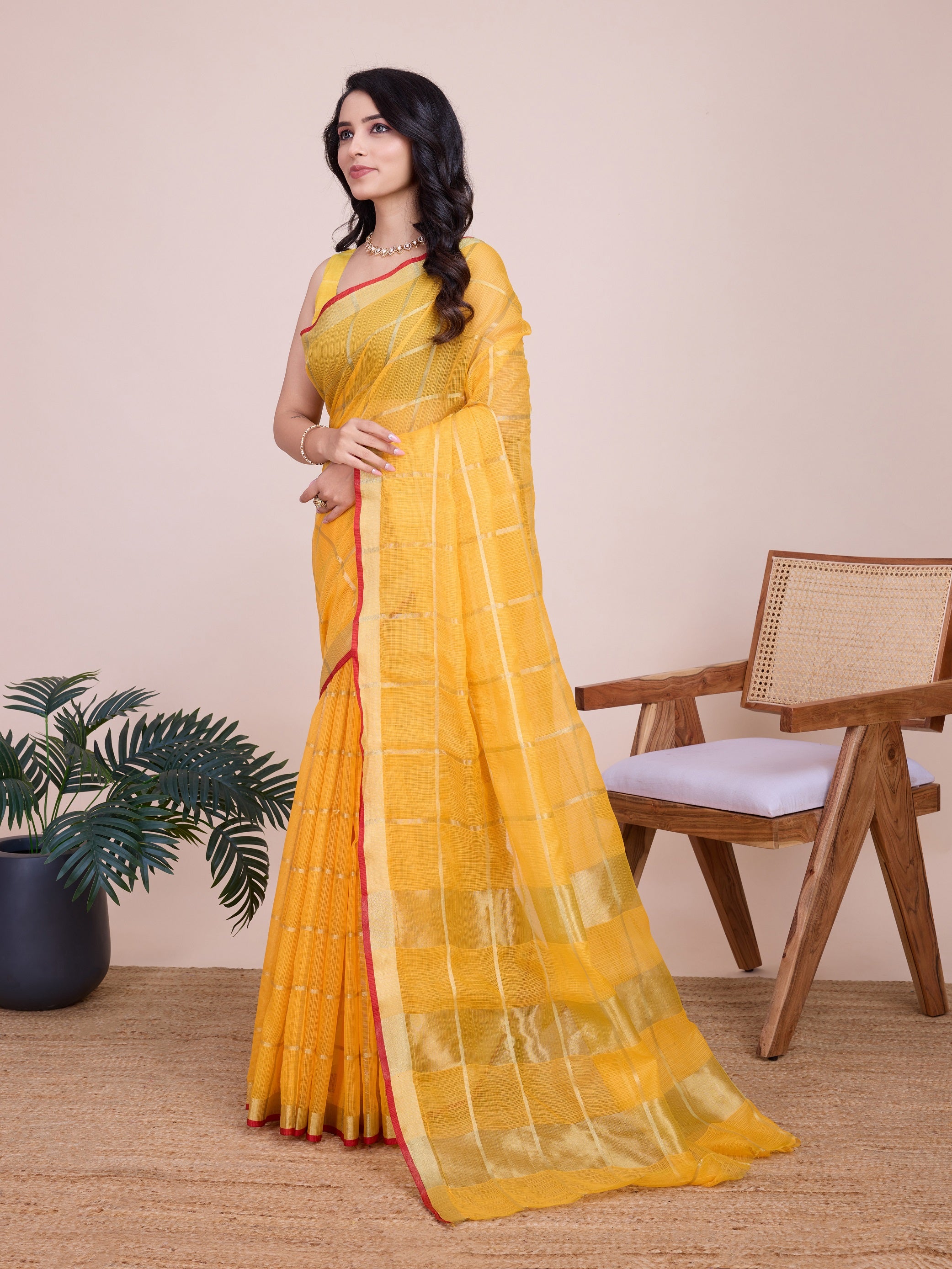 Vedant Vastram Cotton Silk Jacquard Fancy Saree - Yellow