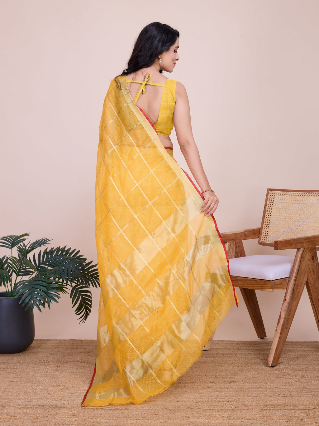 Vedant Vastram Cotton Silk Jacquard Fancy Saree - Yellow