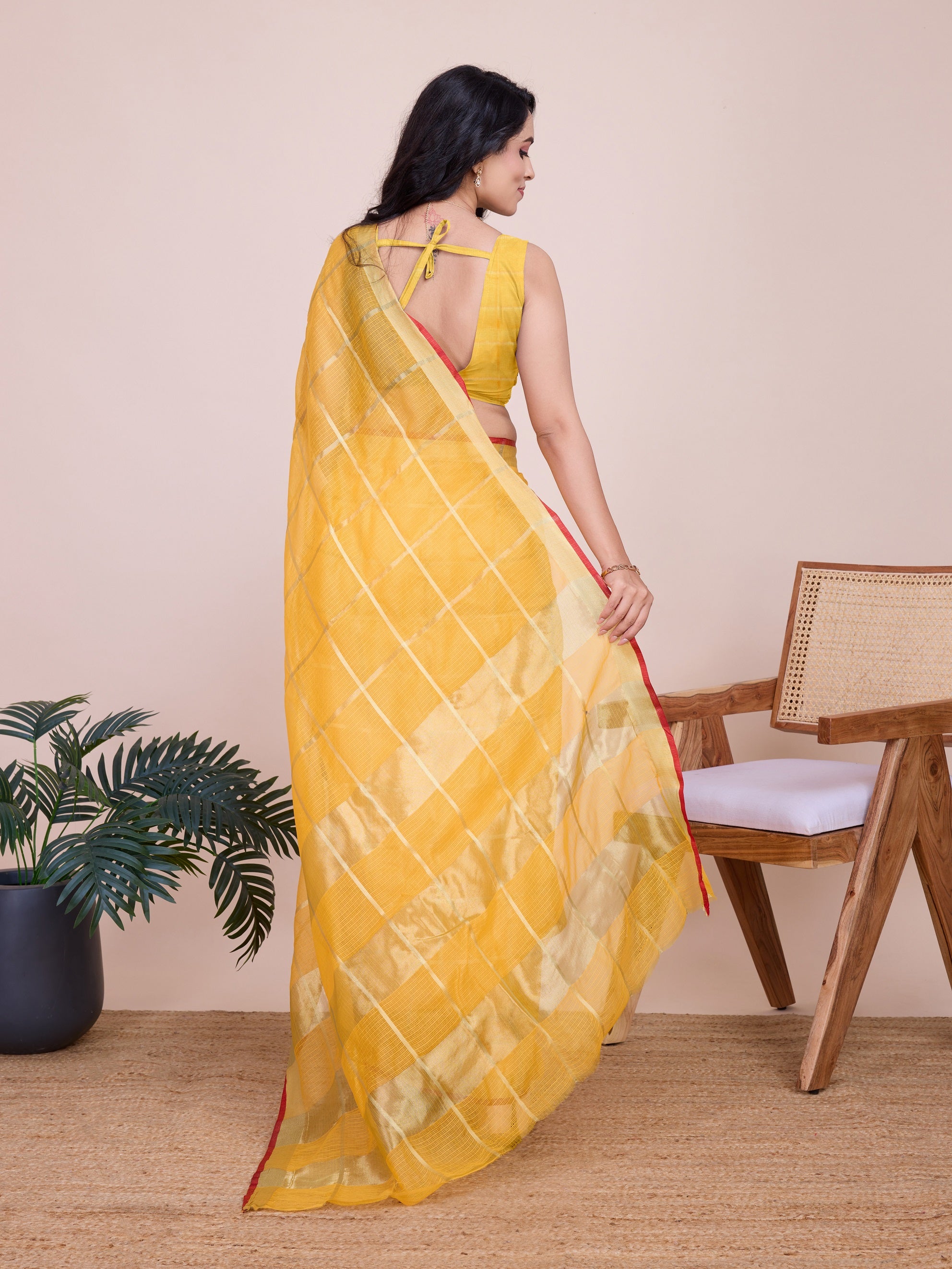 Vedant Vastram Cotton Silk Jacquard Fancy Saree - Yellow