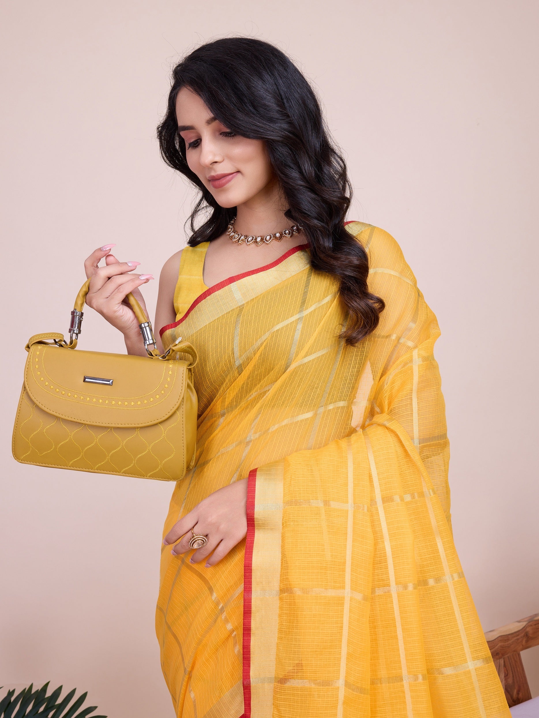 Vedant Vastram Cotton Silk Jacquard Fancy Saree - Yellow