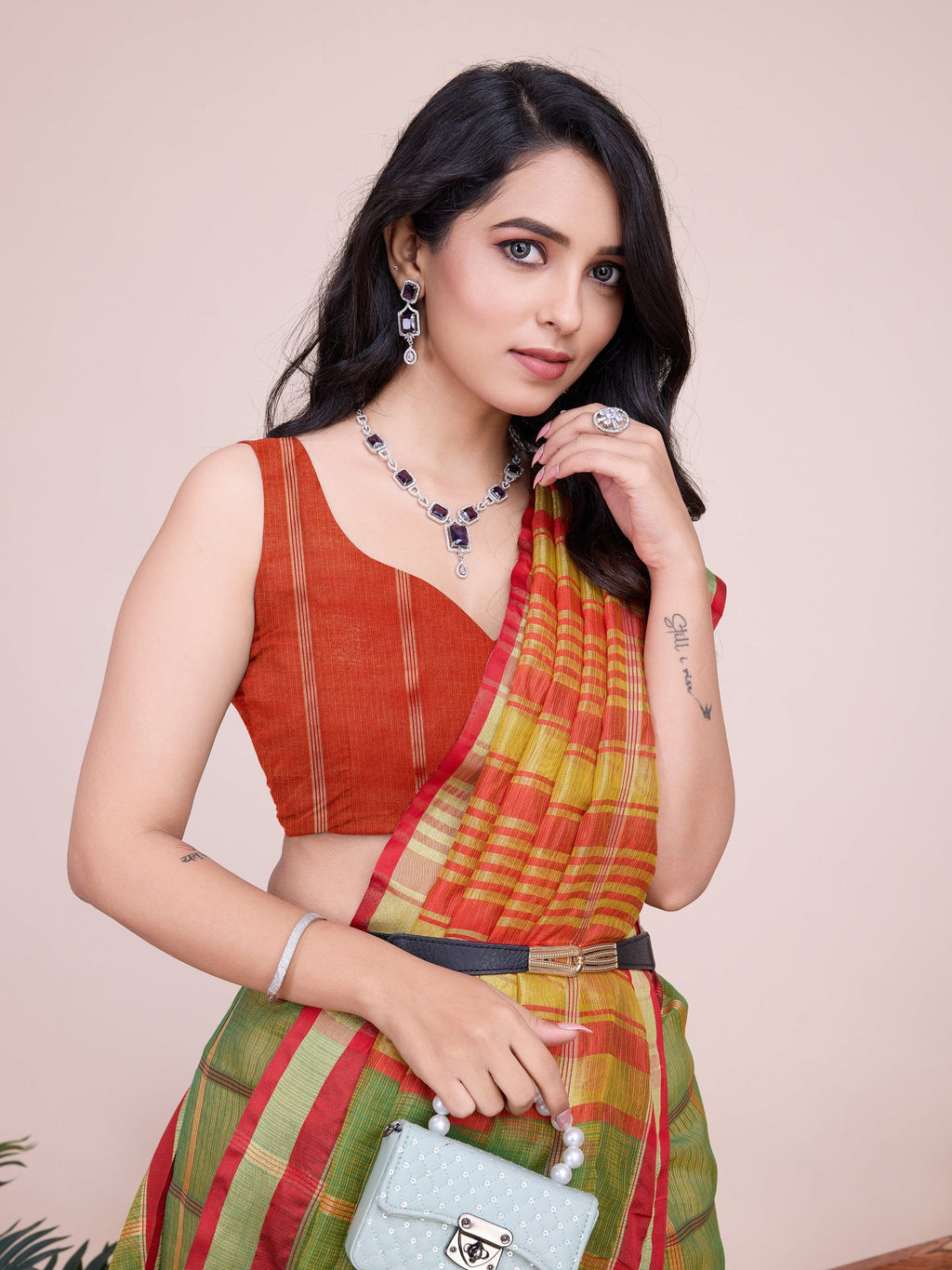 Vedant Vastram Cotton Silk Jacquard Fancy Saree - Mahendi - Distacart