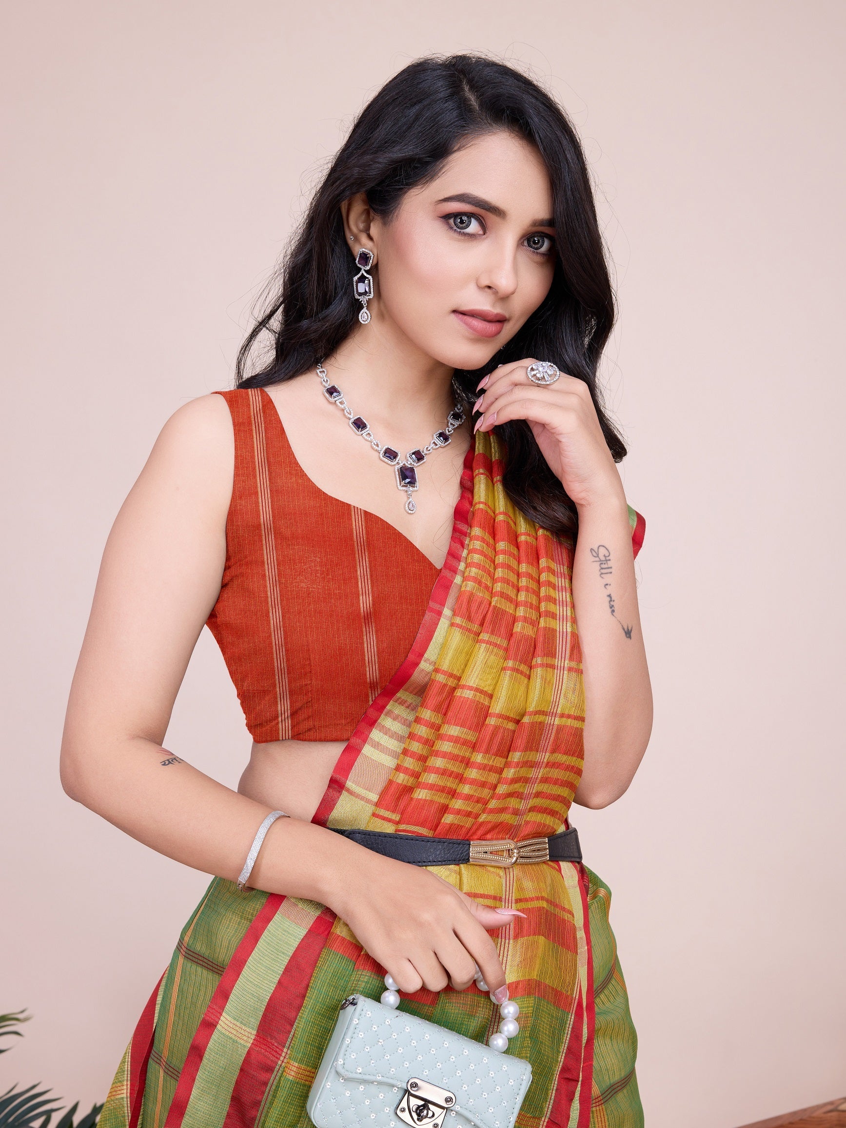 Vedant Vastram Cotton Silk Jacquard Fancy Saree - Mahendi - Distacart