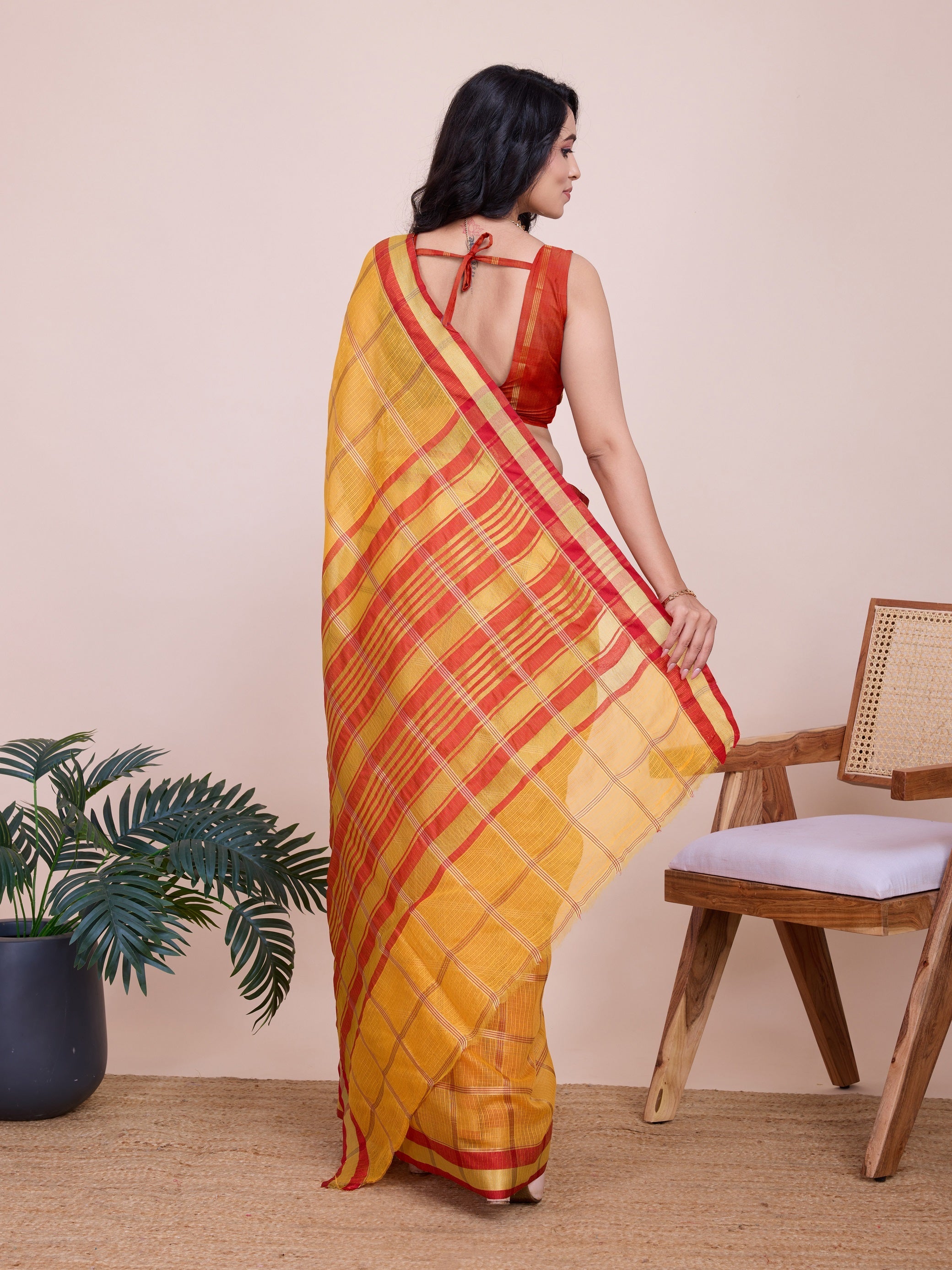 Vedant Vastram Cotton Silk Jacquard Fancy Saree - Mustard - Distacart