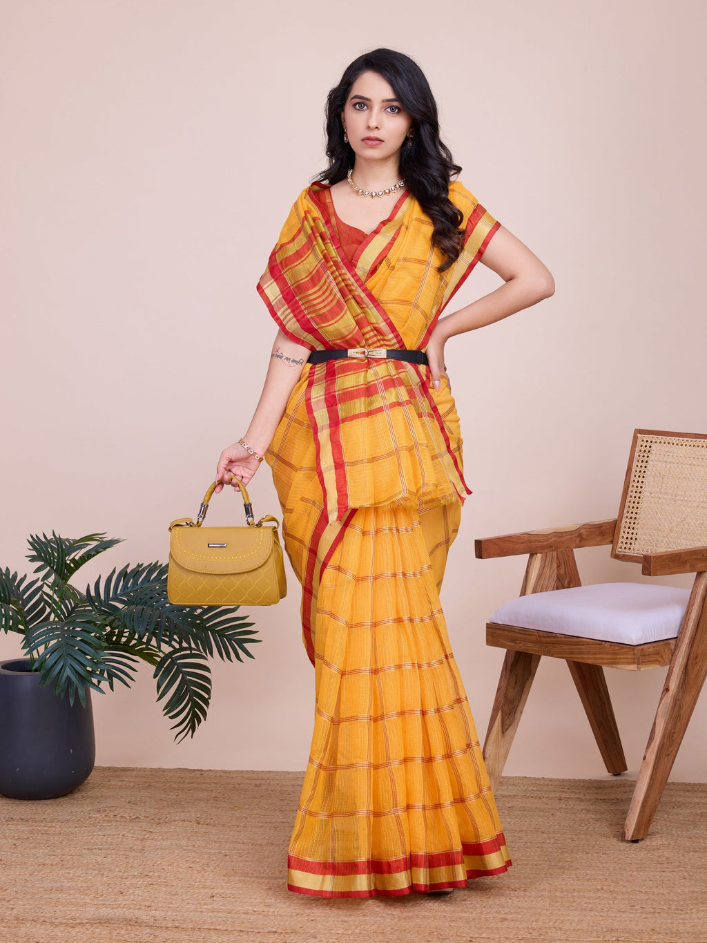 Vedant Vastram Cotton Silk Jacquard Fancy Saree - Mustard - Distacart