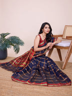 Vedant Vastram Cotton Silk Jacquard Fancy Saree - Navy - Distacart