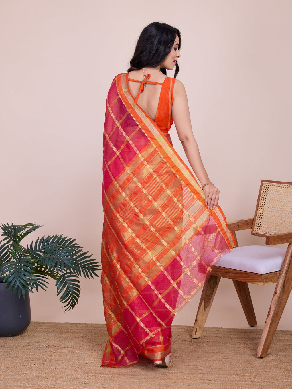 Vedant Vastram Cotton Silk Jacquard Fancy Saree - Pink - Distacart