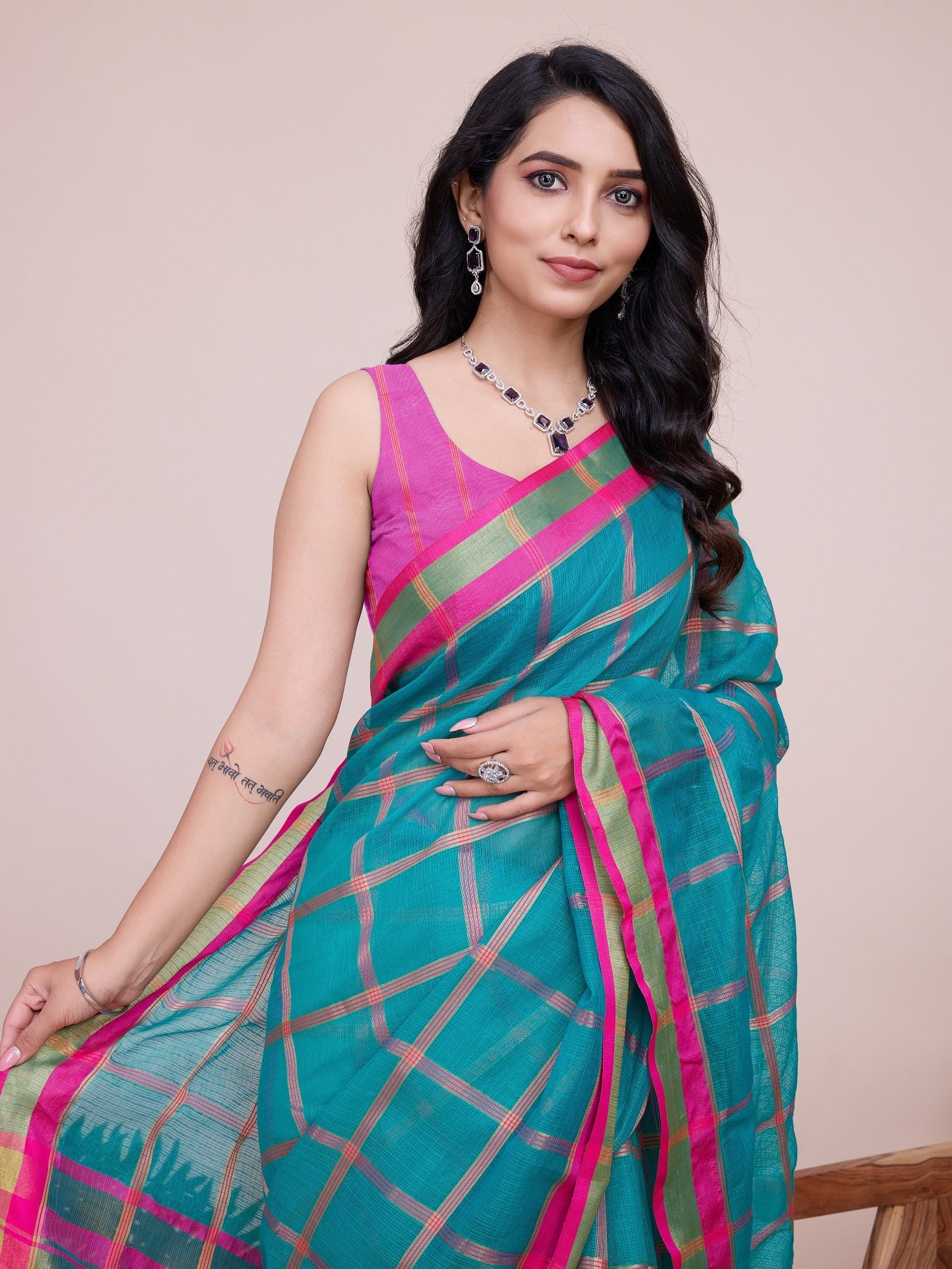 Vedant Vastram Cotton Silk Jacquard Fancy Saree - Seagreen - Distacart
